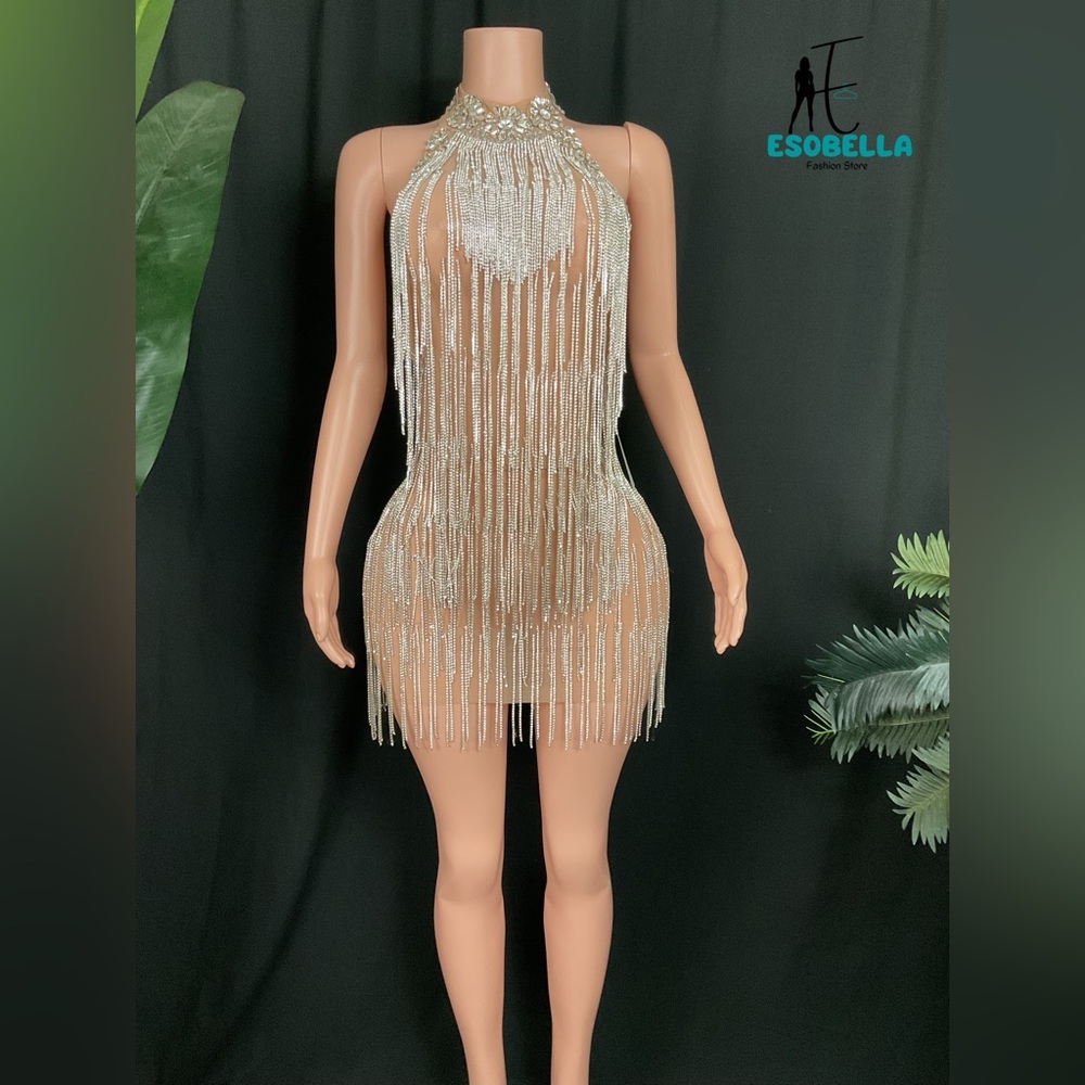 Rhinestone-Embellished fringe Bodycon Mini Dress